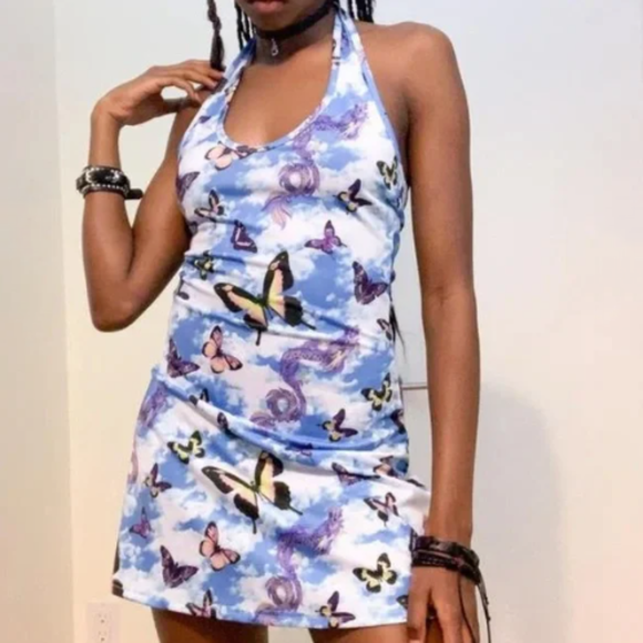 Butterfly Print Mini Dresses